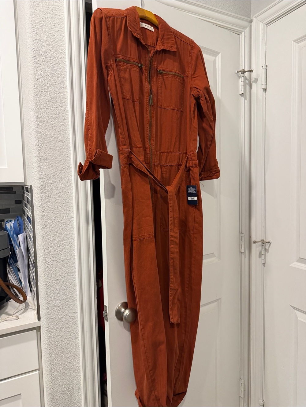 Lucky Brand Rust Orange Utility Zip-Front Jumpsuit